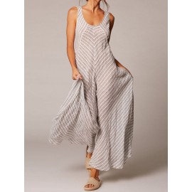 Women Stripe Sleeveless Wide Leg Jumpsuit Flared Rompers
